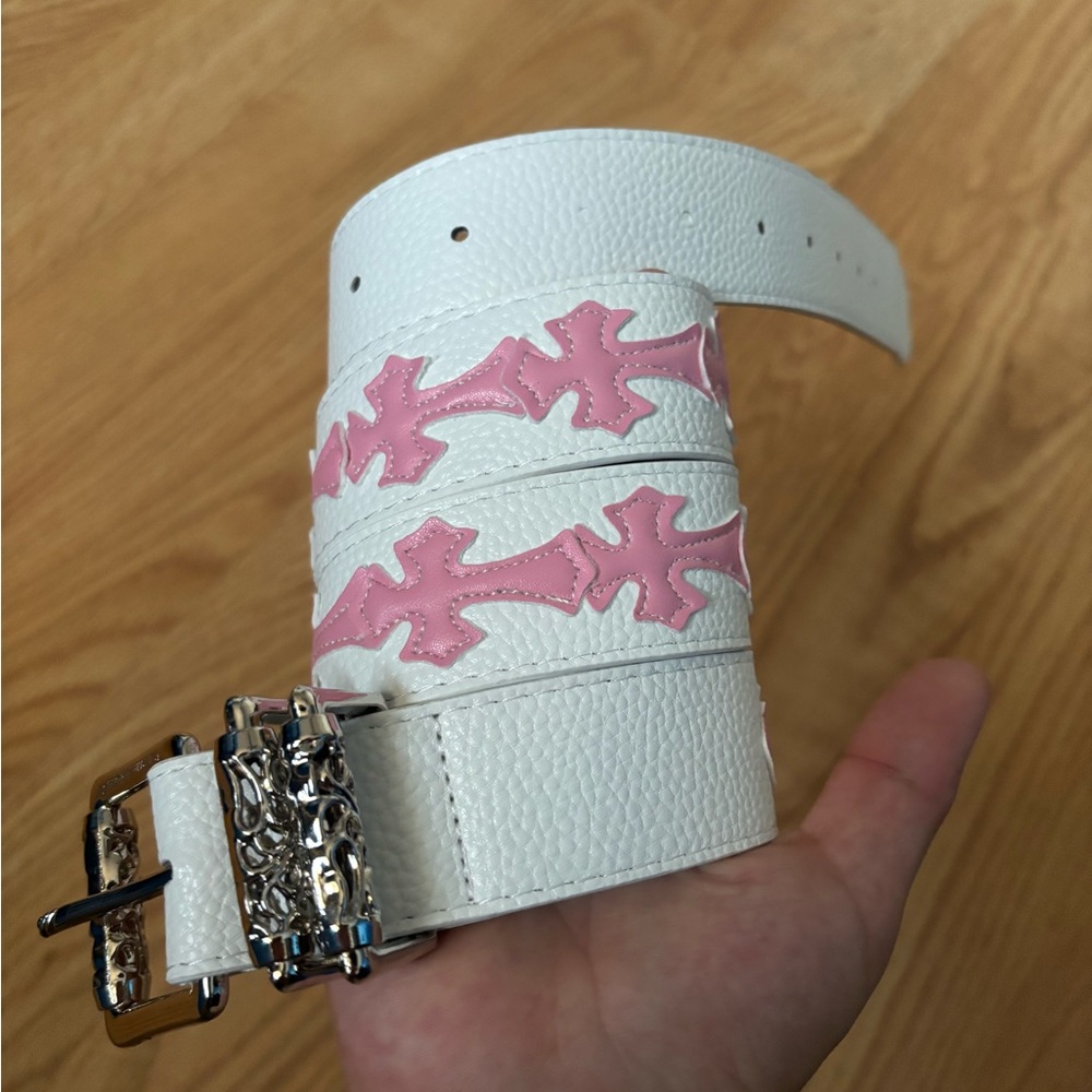 Nice white belt with beautiful pink crosses on it